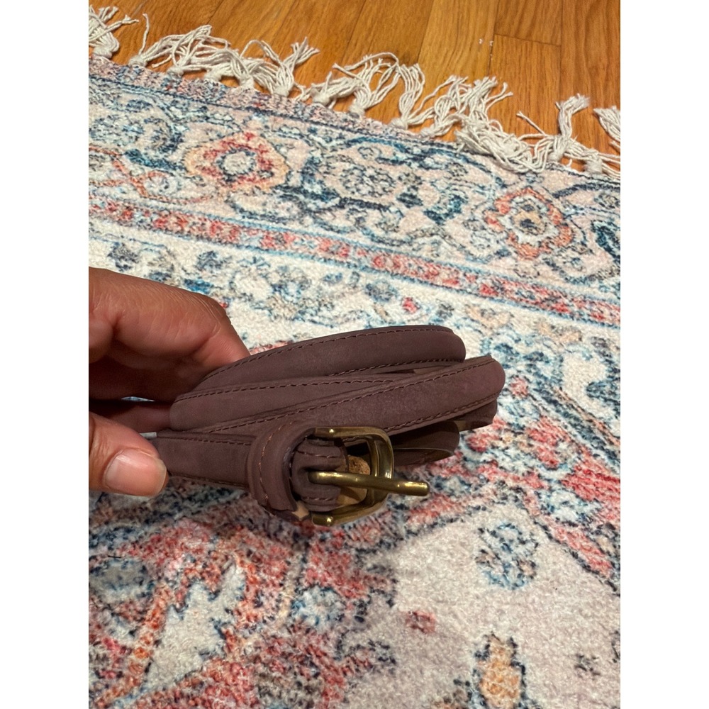 Ann Taylor LOFT Burgundy Genuine Leather double wrap Skinny Belt Gold Buckle L